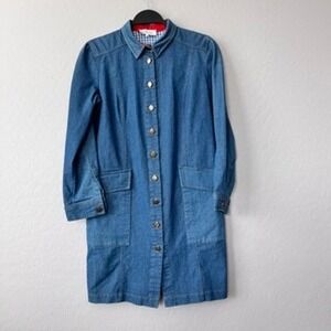 Andre Tan Large Blue Denim Dress Long Sleeve Button Front Midi